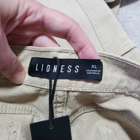 LIONESS NWT Miami Vice Pants Baggy Fit Barrel Leg Utility Beige Women's XL x 33" - Picture 10 of 16
